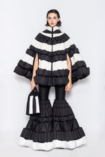 RAXXY CLASSIC COLOR-BLOCKED CASUAL HOODED GOOSE DOWN CAPE