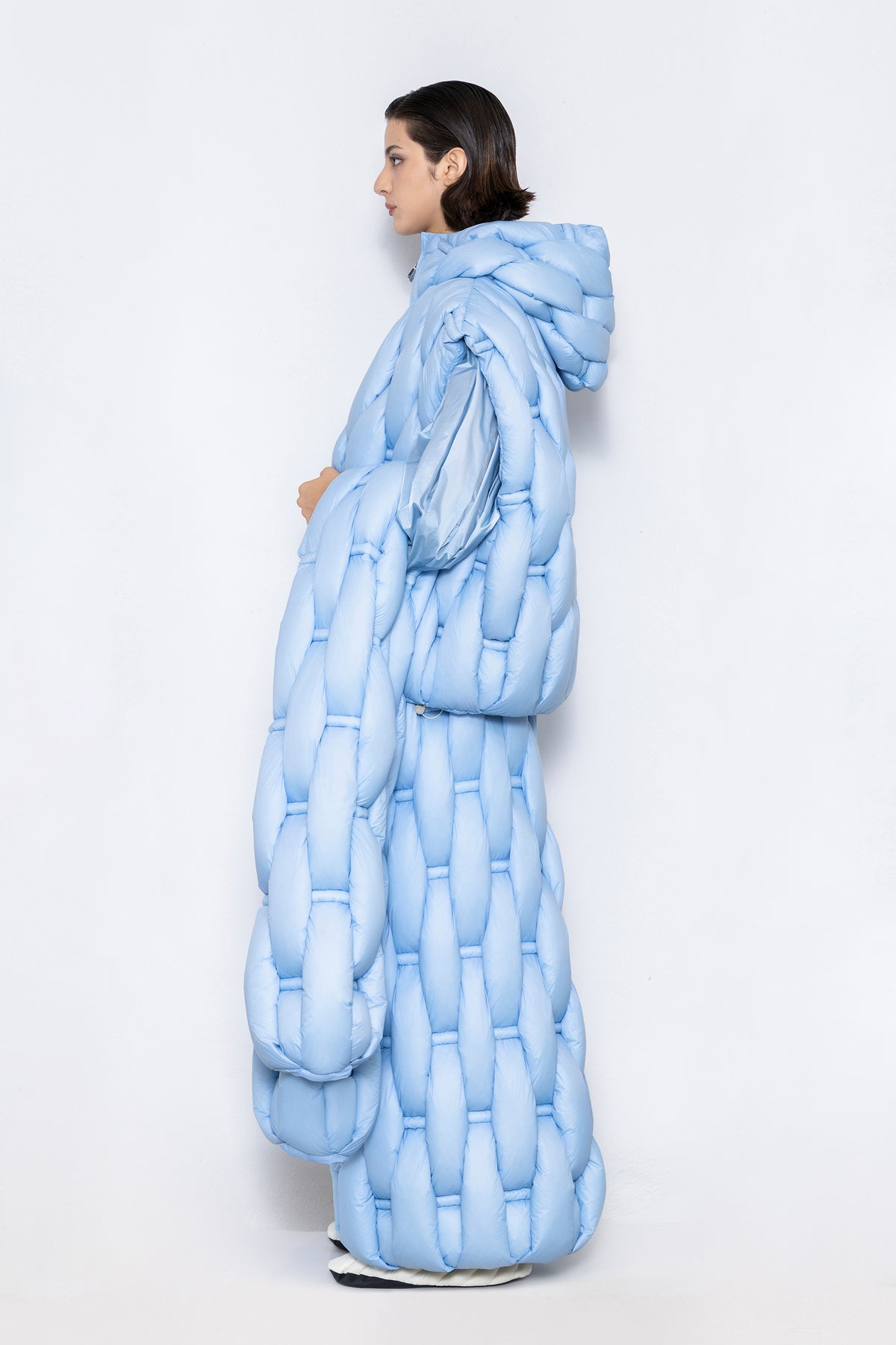 RAXXY BAMBOO WOVEN TEXTURE HOODED GOOSE DOWN VEST