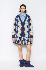 RAXXY DIAMOND PATTERN V-NECK GOOSE DOWN CARDIGAN