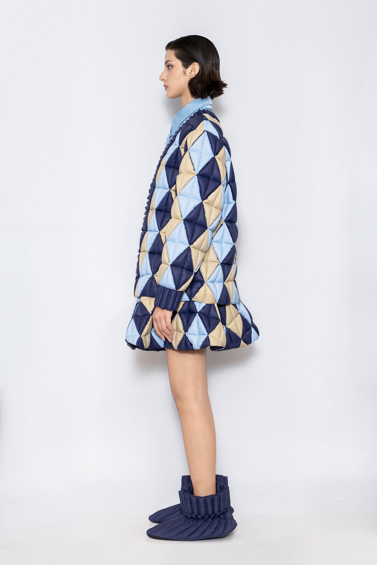 RAXXY DIAMOND PATTERN V-NECK GOOSE DOWN CARDIGAN