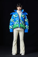 OVERSIZED OCEAN COLOR KNITTING CRAFT GOOSE DOWN JACKET