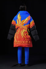 OVERSIZED PHOENIX NIRVANA THEME COMPLEX PAPER-CUT GOOSE DOWN JACKET