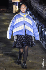 WOVEN PATTERN COLOR BLOCK GOOSE DOWN JACKET