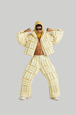 HORIZONTAL CHECKERBOARD GOOSE DOWN JACKET