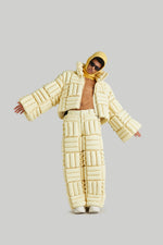 HORIZONTAL CHECKERBOARD GOOSE DOWN JACKET