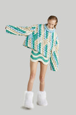 COLOR STRIPED KNIT GOOSE DOWN CREWNECK SWEATER