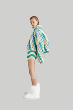 COLOR STRIPED KNIT GOOSE DOWN CREWNECK SWEATER