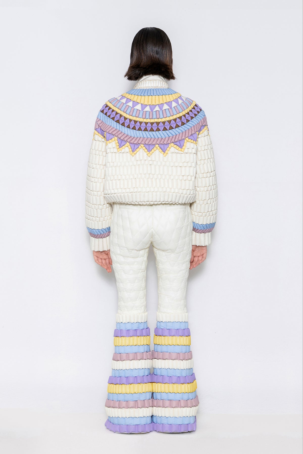 RAXXY “COLORFUL LEGEND” FAIR ISLE TEXTURE CREW NECK GOOSE DOWN SWEATER