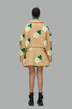 WOVEN TEXTURE FLOWER PATTERN DOWN JACKET