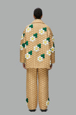 WOVEN TEXTURE FLOWER PATTERN DOWN PIE COAT