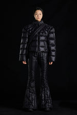 SQUARE SHOULDER SCALLOPED TEXTURE TRIM GOOSE DOWN JACKET