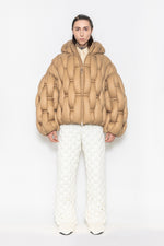 RAXXY BAMBOO WOVEN TEXTURE HOODED OVERSIZED GOOSE DOWN JACKET