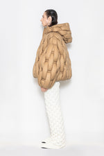 RAXXY BAMBOO WOVEN TEXTURE HOODED OVERSIZED GOOSE DOWN JACKET