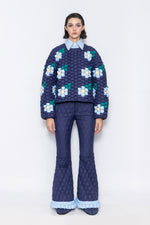 RAXXY WOVEN TEXTURE FLOWER PATTERN DOWN SWEATSHIRT