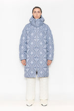 RAXXY QUILTED STRIPE LONG-LENGTH HOODED GOOSE DOWN COAT