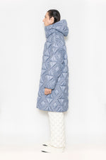 RAXXY QUILTED STRIPE LONG-LENGTH HOODED GOOSE DOWN COAT