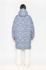 RAXXY QUILTED STRIPE LONG-LENGTH HOODED GOOSE DOWN COAT