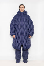 RAXXY BAMBOO WOVEN TEXTURE LONG LENGTH HOODED OVERSIZED GOOSE DOWN COAT