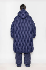 RAXXY BAMBOO WOVEN TEXTURE LONG LENGTH HOODED OVERSIZED GOOSE DOWN COAT
