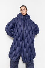 RAXXY BAMBOO WOVEN TEXTURE LONG LENGTH HOODED OVERSIZED GOOSE DOWN COAT