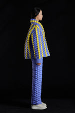 5-DIMENSIONAL CROCODILE PATTERN TWO-TONE KNIT SHAWL COLLAR GOOSE DOWN SWEATER