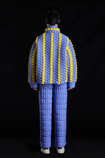 5-DIMENSIONAL CROCODILE PATTERN TWO-TONE KNIT SHAWL COLLAR GOOSE DOWN SWEATER