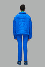 SAPPHIRE BLUE WOVEN TRIM CHIN" DOWN JACKET