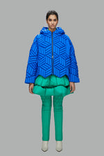 3D CUBE TEXTURED BAT SLEEVE DOWN JACKET