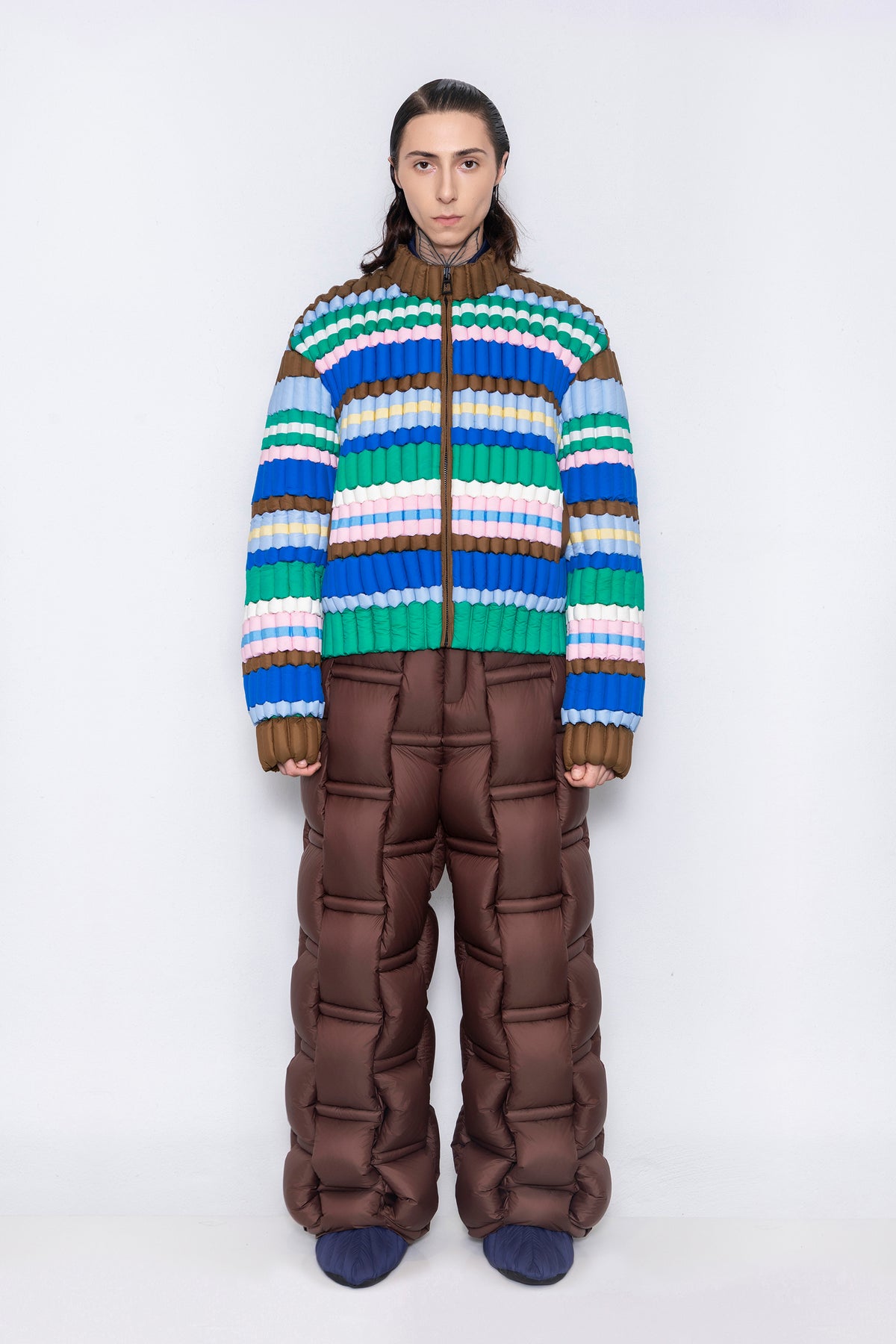 RAXXY COLORFUL STRIPE GOOSE DOWN JACKET