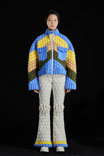 5-DIMENSIONAL TEXTURE COLOR BLOCK GOOSE DOWN JACKET