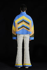 5-DIMENSIONAL TEXTURE COLOR BLOCK GOOSE DOWN JACKET