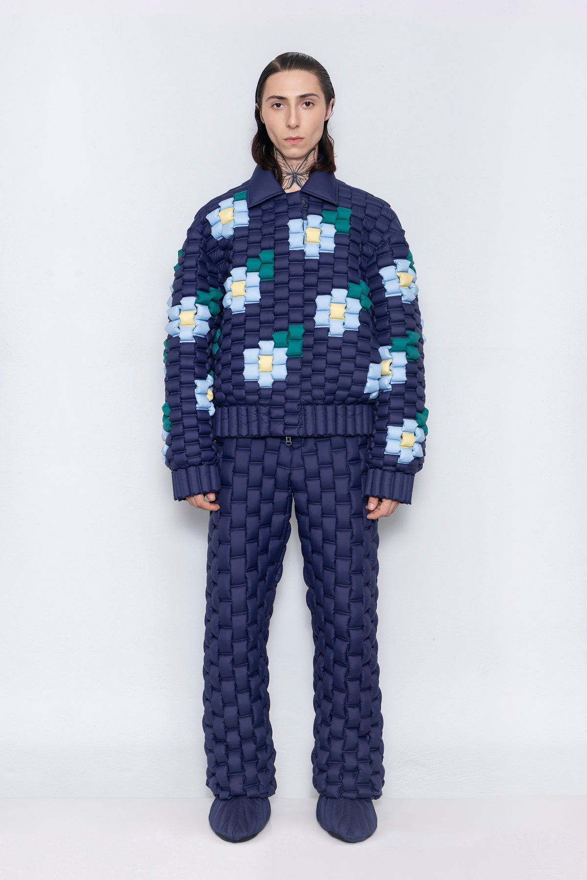 RAXXY WOVEN TEXTURE FLOWER PATTERN DOWN JACKET