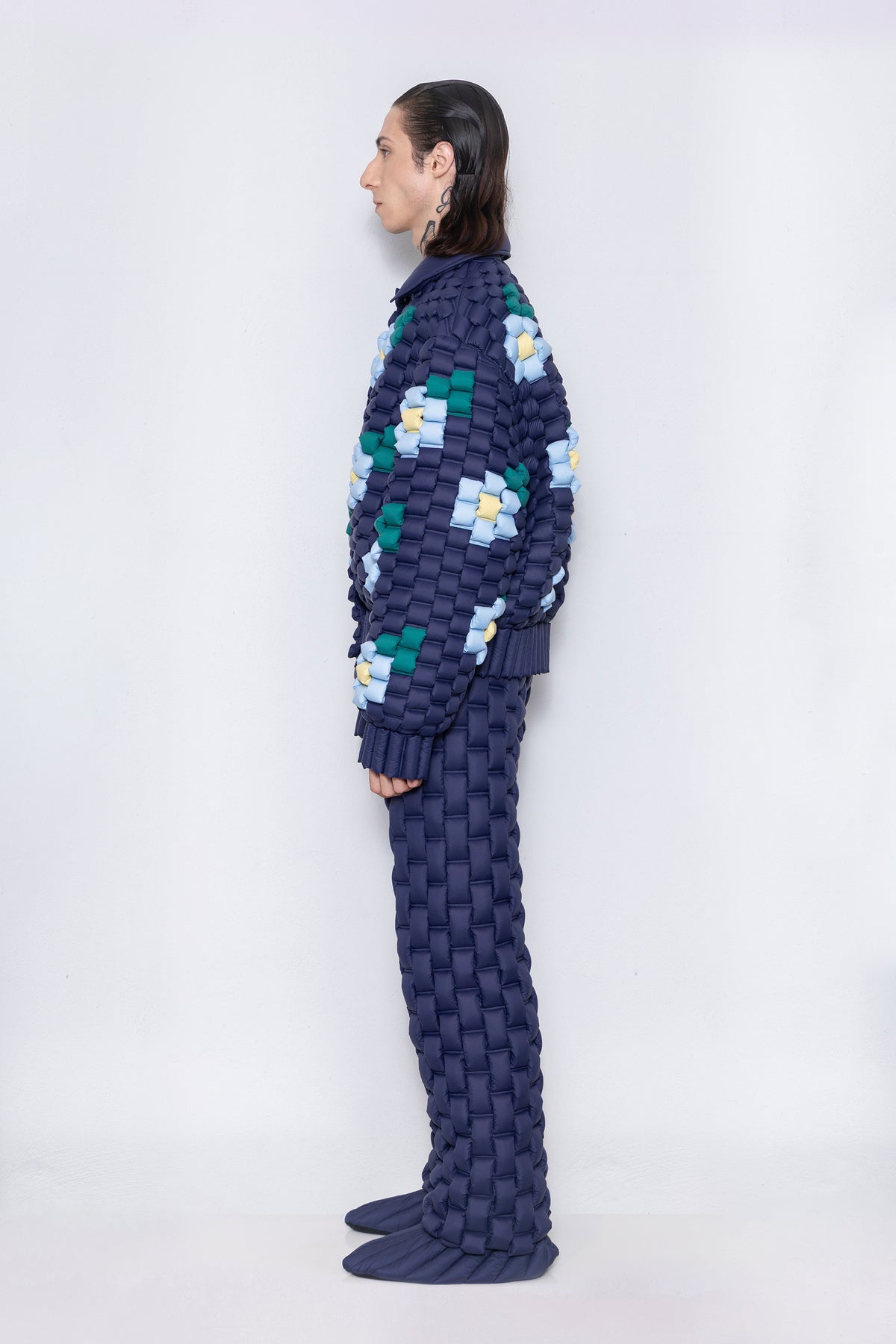 RAXXY WOVEN TEXTURE FLOWER PATTERN DOWN JACKET