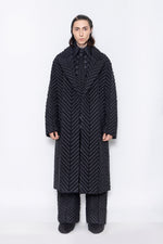 RAXXY HERRINGBONE PATTERN WOVEN NOTCH COLLAR GOOSE DOWN COAT