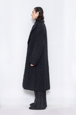 RAXXY HERRINGBONE PATTERN WOVEN NOTCH COLLAR GOOSE DOWN COAT