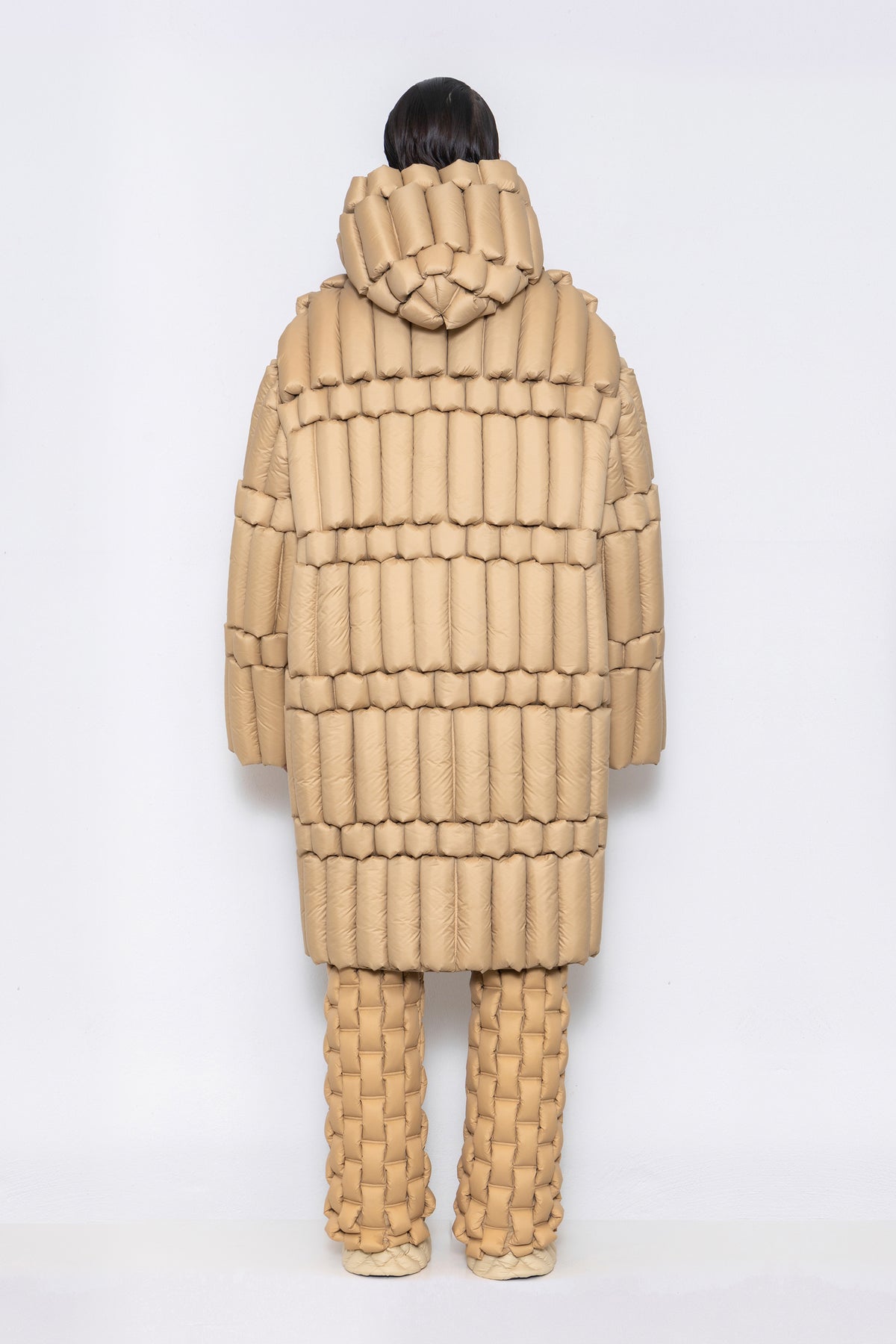 RAXXY CLASSIC SLUB LONG-LENGTH HOODED GOOSE DOWN JACKET