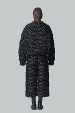 BLACK STEREO GEM FLOWER TEXTURE DOWN SWEATER