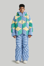 TRICOLOR THREE DIMENSIONAL GRAIN GOOSE DOWN JACKET