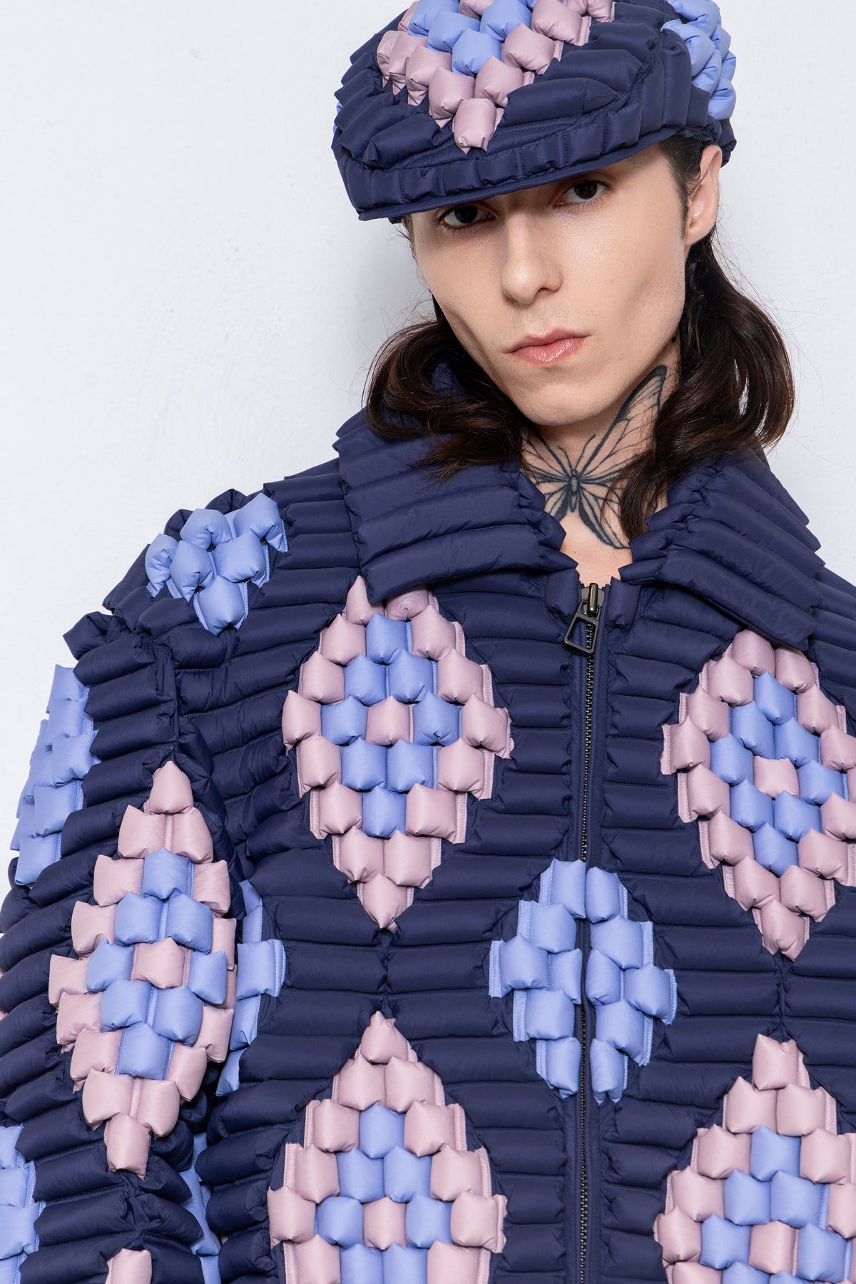 RAXXY CLASSIC FIREWORKS QUILTED CHECK PATTERN GOOSE DOWN JACKET