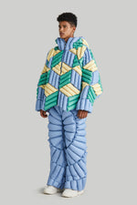 TRICOLOR THREE DIMENSIONAL GRAIN GOOSE DOWN JACKET