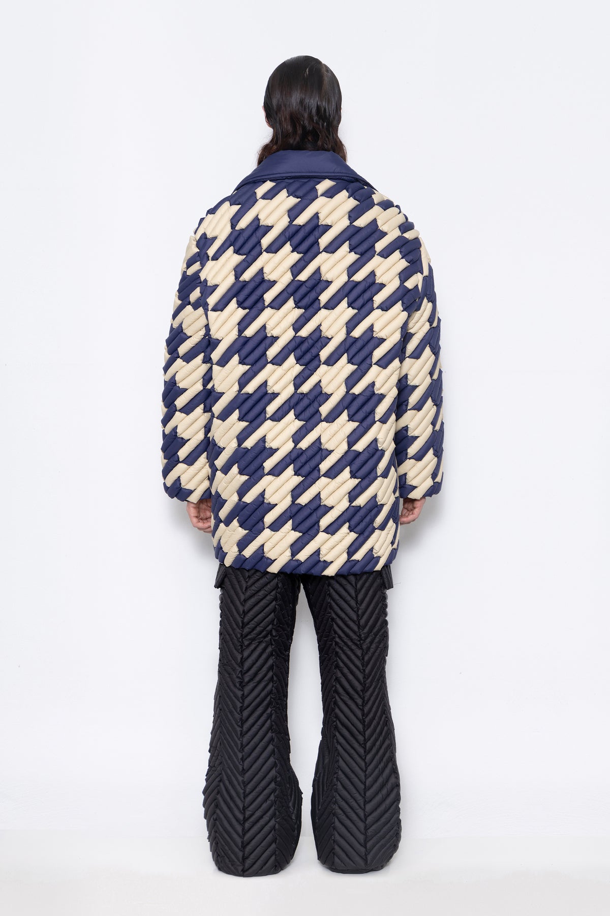 RAXXY HOUNDSTOOTH PATTERN GOOSE DOWN COAT