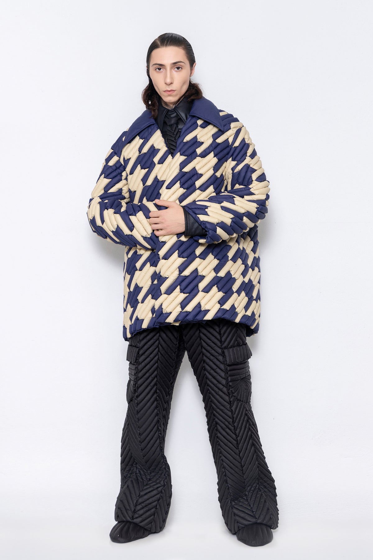 RAXXY HOUNDSTOOTH PATTERN GOOSE DOWN COAT