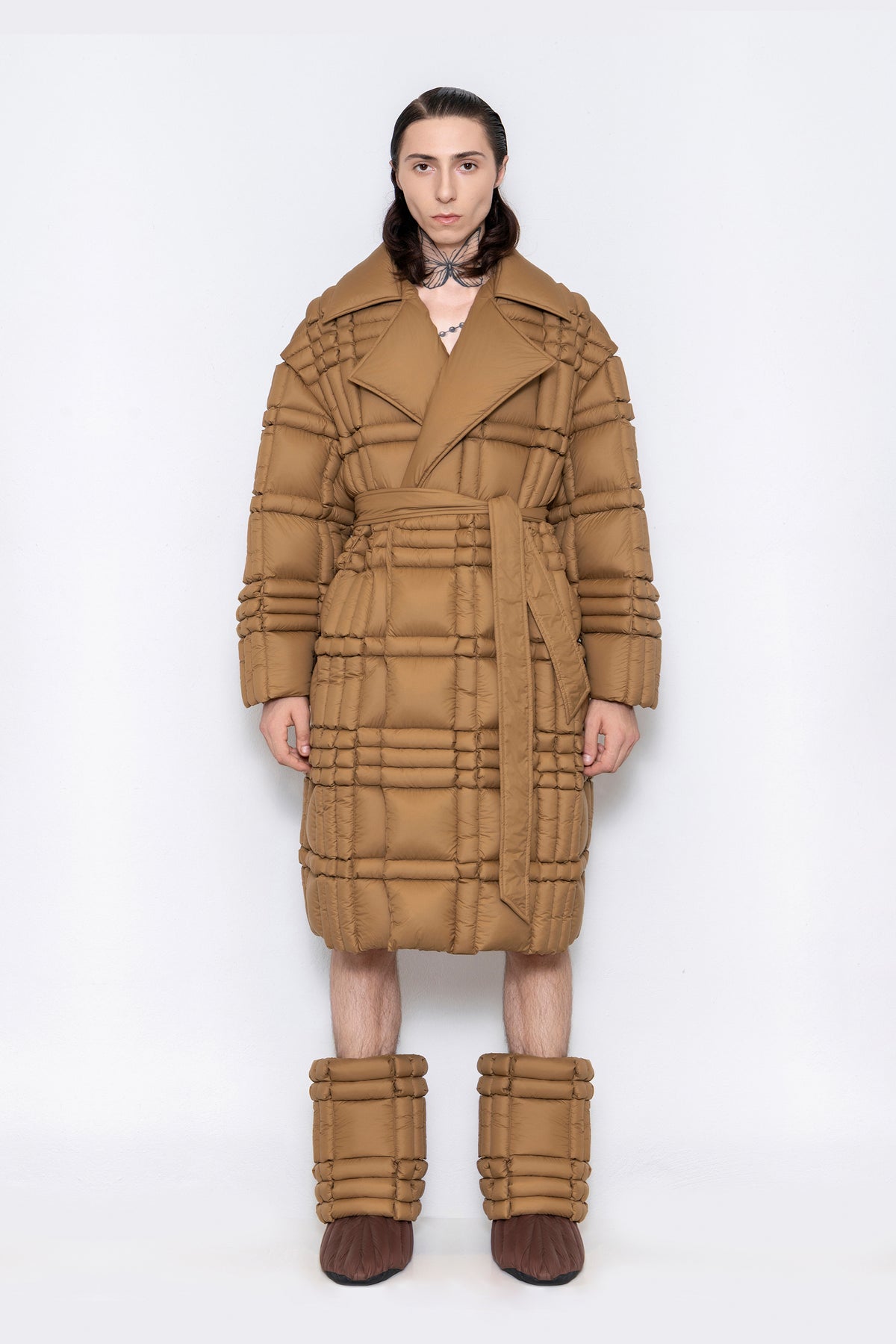 RAXXY CLASSIC SCOTTISH TARTAN NOTCH COLLAR GOOSE DOWN COAT