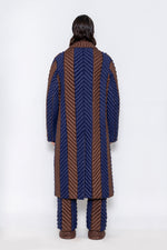 RAXXY COLOR-BLOCKED HERRINGBONE PATTERN LONG-LENGTH GOOSE DOWN COAT