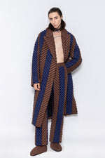 RAXXY COLOR-BLOCKED HERRINGBONE PATTERN LONG-LENGTH GOOSE DOWN COAT