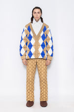 RAXXY QUILTED COLOR-BLOCKED V-NECK GOOSE DOWN CARDIGAN