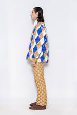 RAXXY QUILTED COLOR-BLOCKED V-NECK GOOSE DOWN CARDIGAN