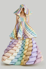 DOUBLE SWIRL COLOR PUFF GOOSE DOWN DRESS