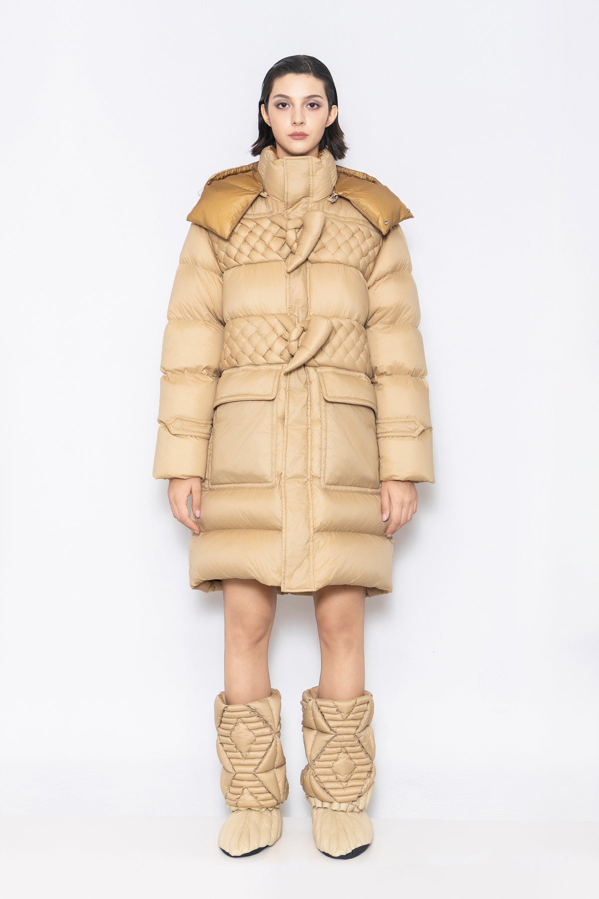 RAXXY CLASSIC BRAID HOODED GOOSE DOWN COAT